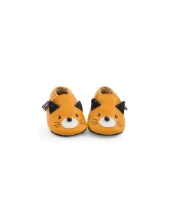 Moulin Roty Chaussons cuir chat moutarde Les moustaches 6/12 m -