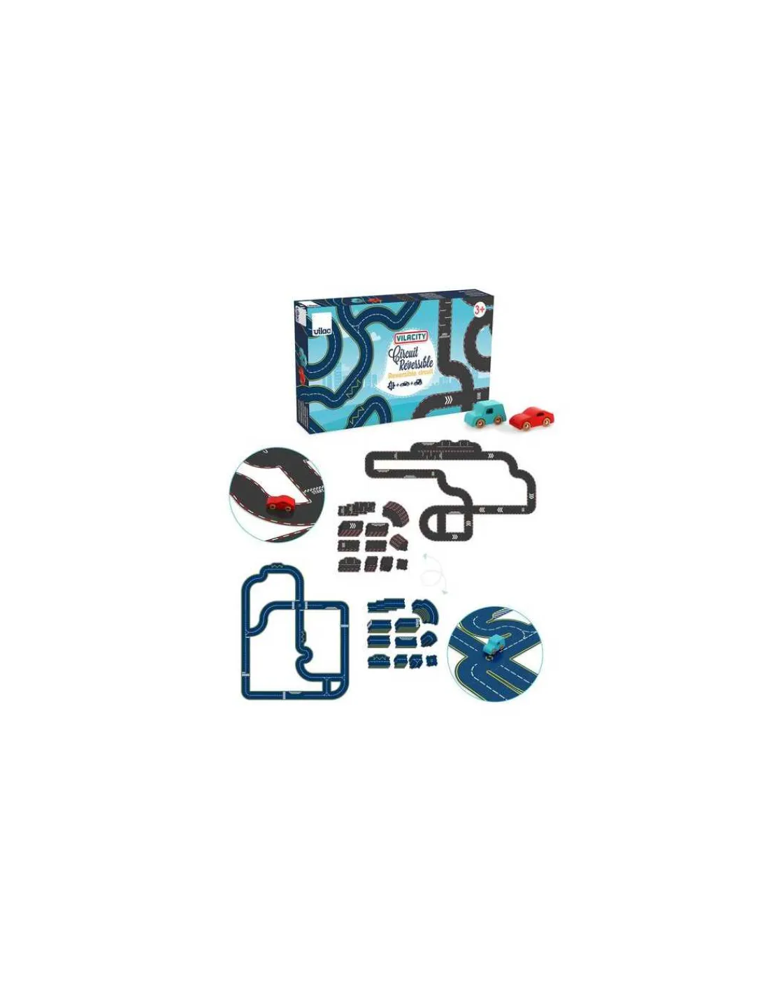 Vilac Circuit réversible ity 42 pièces + 2 voitures -
