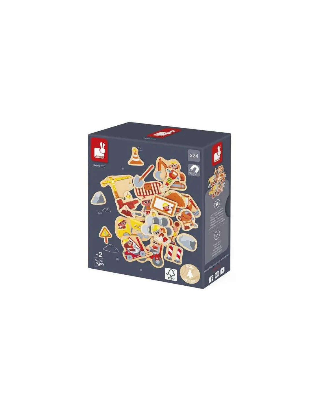 Janod Magnets Engins de chantier 24 pièces -