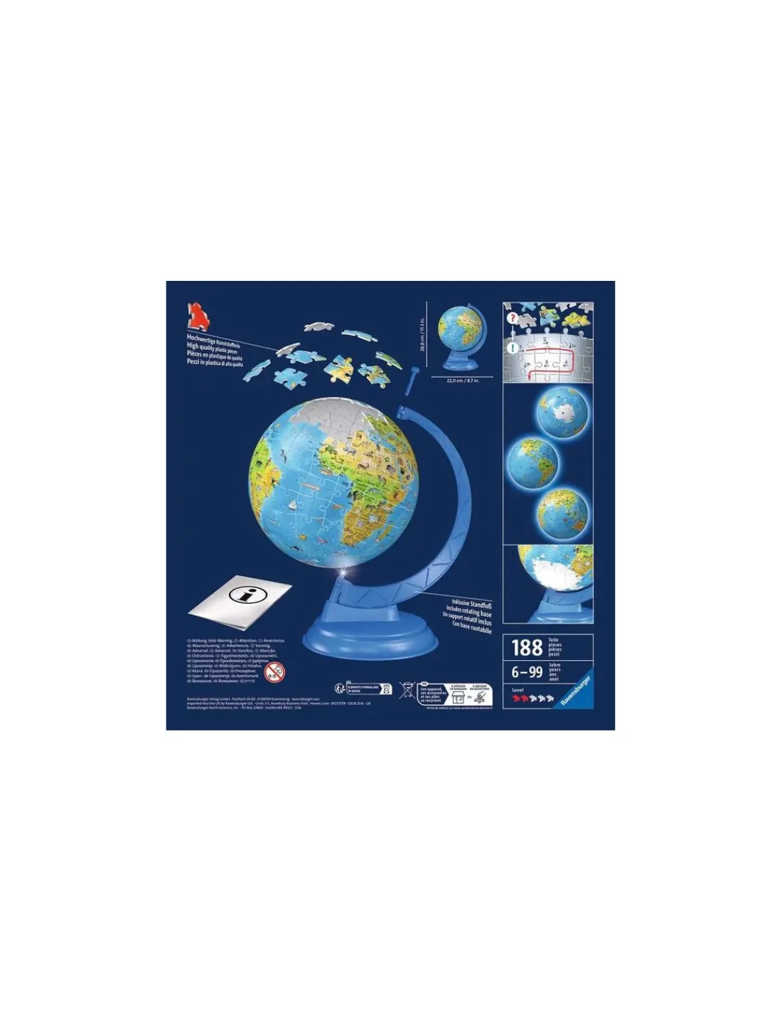 Enfant Ravensburger Puzzle 3D Globe illuminé 180 pièces -